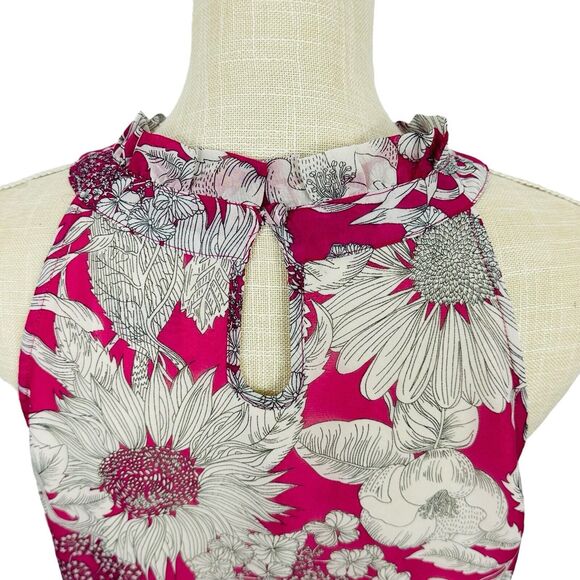 Liberty of London Floral Tank Top High Neck Lined Breezy Womens Sz M Pink White - Picture 6 of 11